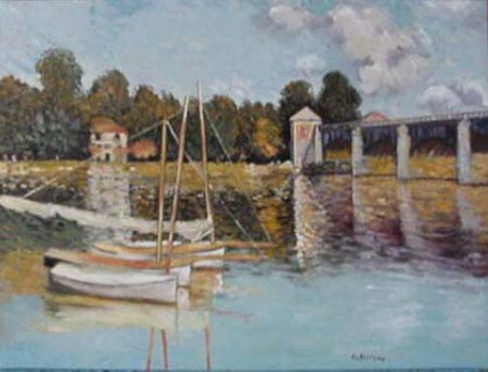 Le Pont d' Argenteuil, Claude Monet painting Le Pont d' Argenteuil, Claude Monet painting